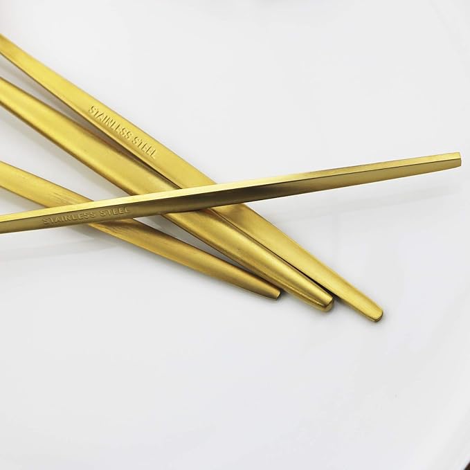 Gold Silverware Set JASHII 40 Pieces Flatware Set 304 Stainless Steel Flat Cutlery Set for 8 Matte Kitchen Forks Knife Spoons Set, Satin Finish Tableware Set for Home and Restaurant, Dishwasher Safe
