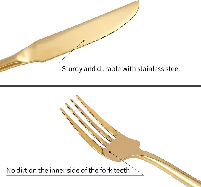 Gold Silverware Set Flatware Set Stainless Steel Cutlery Set 60 Pieces Thick Heavy Hexagon Handle Service for 12