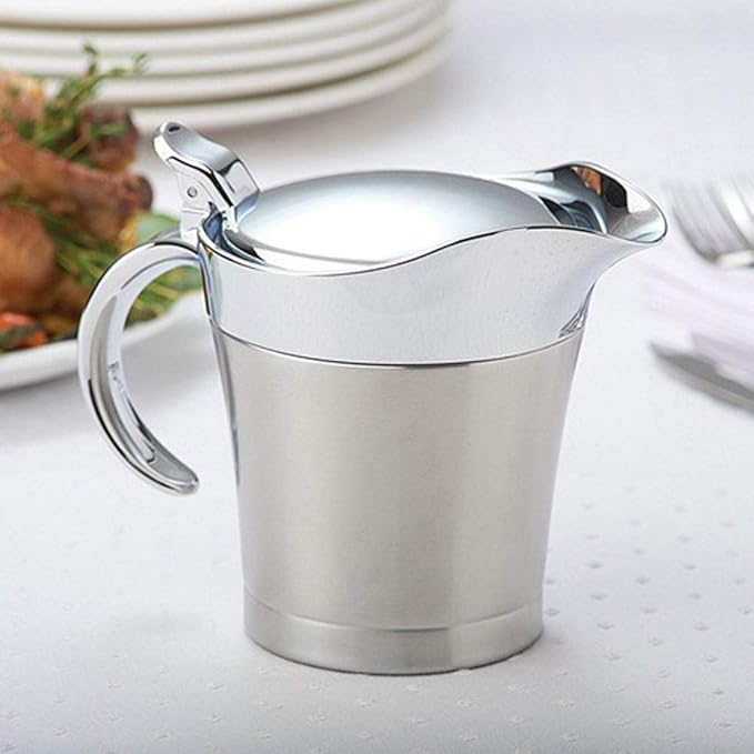 450ML Stainless Steel thermal Gravy Boat, 304 Stainless Steel Double Layer Insulation Flavor Sauce Pot Gravy Boat Serving Jug Kitchen Utensils For Tomato Sauce