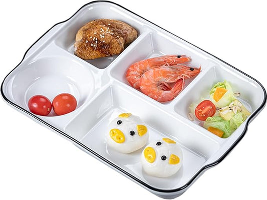 Large White Dinner Plates Ceramic Divided Plate 12 Inch 5 Compartment Porcelain Portion Control Plate for Adults Bariatric Diet - Microwave, Oven, and Dishwasher Safe