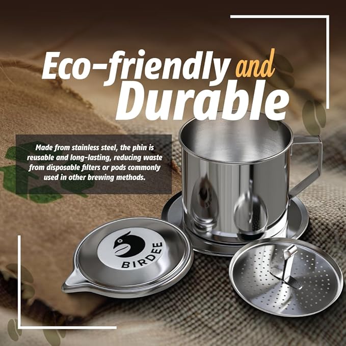 Birdee Vietnamese Coffee Dripper - 16oz (Pack of 2), Stainless Steel, Large Drip Filter, Durable, Dishwasher Safe, Home Use, Travel, Camping, Gift Sets