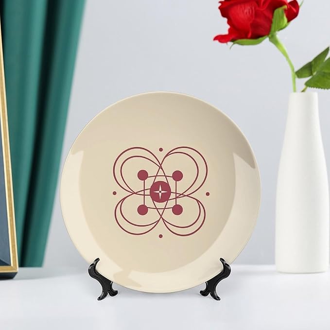 Decorative Plate 8inch Bone China Dessert Plates with Display Stand Ornament Ceramic Plates Simple Icon Art Crafts Porcelain Plate for Home Club Living Room