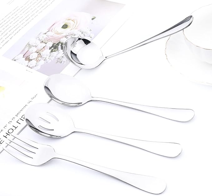 35-Piece Mirror Silver Flatware Set, 18/0 Stainless Steel Cutlery Set With Seriving Utensils For 6, Home Restaurant Silverware Set With Cake Knife, Colander, Soup Spoon, Dishwasher Safe