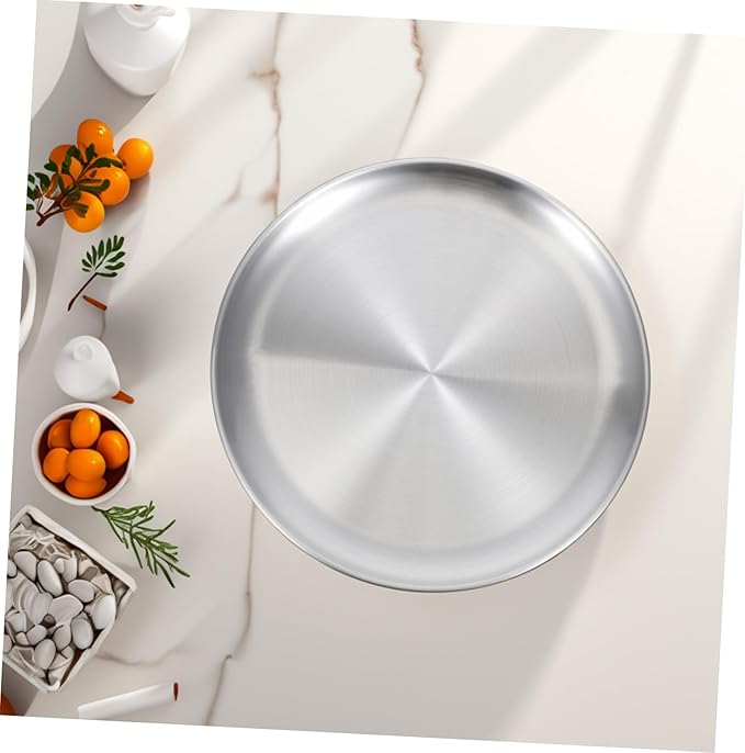 GLEAVI 1pc Fruit Tray Serving Platter Platters with Charcuterie for Grill Large Round Divided Serving Tray and Dish Fruits Key Outdoor Black Dinner Trays Meat Plate Stainless Steel