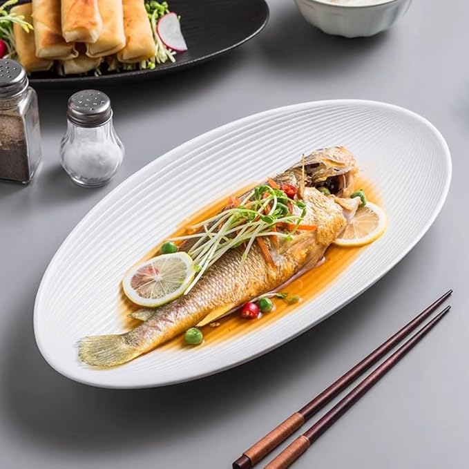 SONGCHAO Party Supplies Household Large Oval Steamed Fish Plate Ceramic Dinner Plate Restaurant Appetizer Plate Steak Plate Pasta Plate Party Plates (Color : 26.5cm)