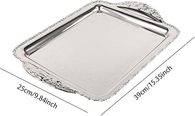 Decorative Fruit Tray Serving Platter Handcrafted Wearproof Drop Resistant Rectangle Plate Fruit Plate for Home Restaurant, Silver, Small