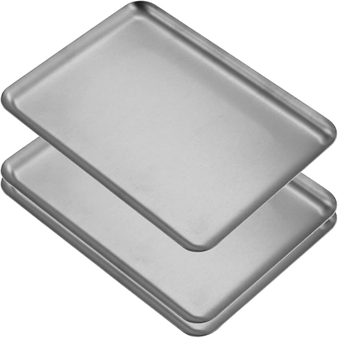 3 Pcs Small Serving Tray, Stainless Steel Coffee Table Tray, Wire Drawing Process, Beautiful and Understated, Waterproof and Durable(Silver,20x30CM/8x12IN)