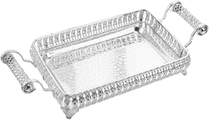 Portable Serving Tray with Handles for Tea and Coffee 45x20cm for Special Occasions, Silver