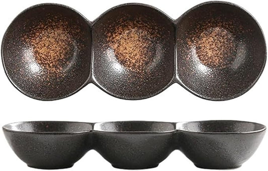 Sauce Dish 1 Piece Dipping Bowl Multi-Compartment Plate Ceramic Compartmentalized Grilled Meat Seasoning Flavor Hot Pot Snack Bowl Dish Snack Plate(H)