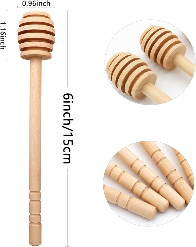 BLUE TOP 20PCS Wooden Honey Dipper Stick 6 Inch Individually Wrapped Honey Stirrer Stick,Honeycomb Sticks,Honey Wand for Honey Jar Dispense Drizzle Honey and Wedding Party Favors Gift.