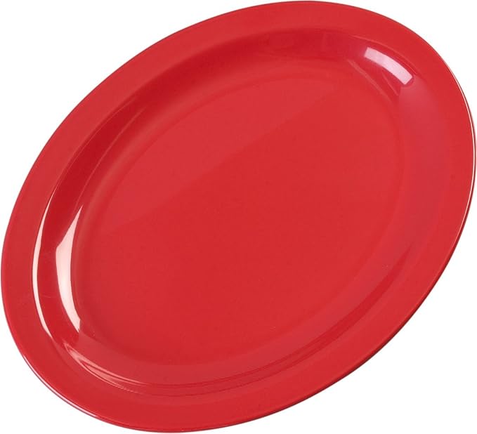 Carlisle FoodService Products Kingline Plastic Oval Platter Oval Tray for Home and Restaurant, Melamine, 12 x 9 Inches, Red
