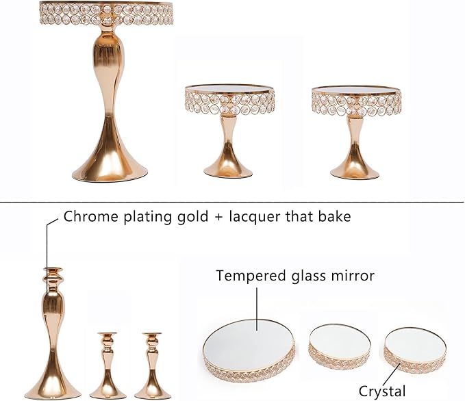 10 Pack Cake Stands Set Metal Cupcake Holder Cake Tray Crystal with Acrylic Mirror, Dessert Display Plate Decor Serving Platter for Party Wedding Birthday Baby Shower Celebration Home Decoration