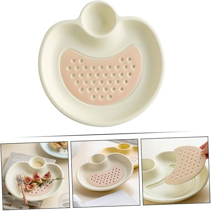 GLEAVI Ceramic Drain Tray Dipping Sauce Plate Sushi Plates and Soy Sauce Bowls Food Serving Tray