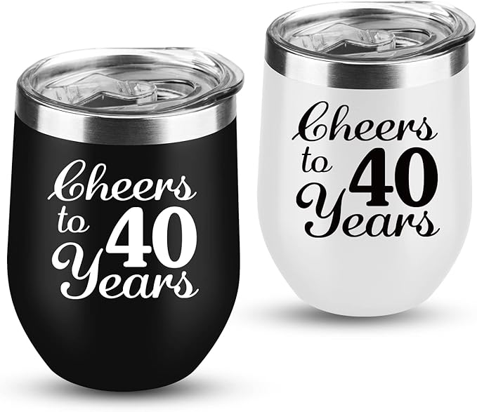 40th Anniversary Wedding Gifts for Couple Gifts for Rubywedding Anniversary Forty Years Anniversary Decorations 40 Years Marriage Gifts for Wife Husband Parents 2 Pack Wine Tumbler 12 OZ