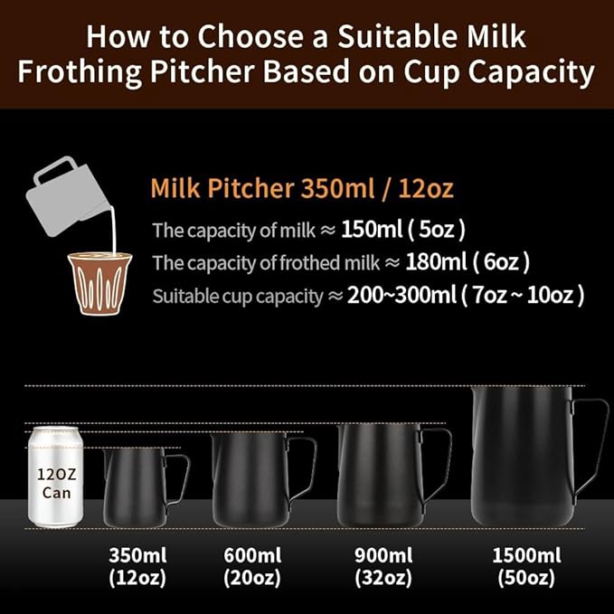 watchget Stainless Steel Milk Frothing Pitcher 20oz/600ml - Espresso Steaming Pitcher for Cappuccino, Latte Art, Coffee Machine Accessories Milk Jug Coffee Frother Cup, Silver