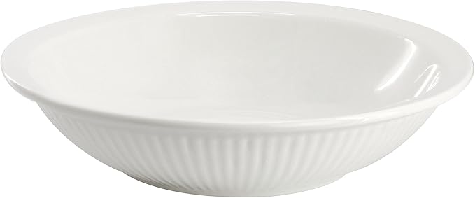 Elama Kate 16 Piece Textured Trim Double Bowl Porcelain White Dinnerware Set, Serveware, Tableware, Bowls, Plate Set (Kate)