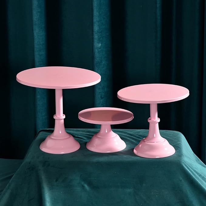 3 Pcs Metal Cake Stand Set 8/10/12 inch Dessert Table Display Perfect for Baby Shower Wedding Birthday(Pink)