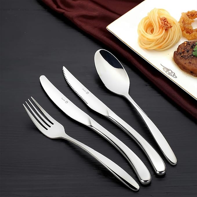 TWEE 60 Piece Silverware Set Service for 10 Stainless Steel Flatware Serving Set Cutlery Set Forks Spoons and Knives Set Tableware Set (Including Steak Knives) Utensil Sets Dishwasher Safe