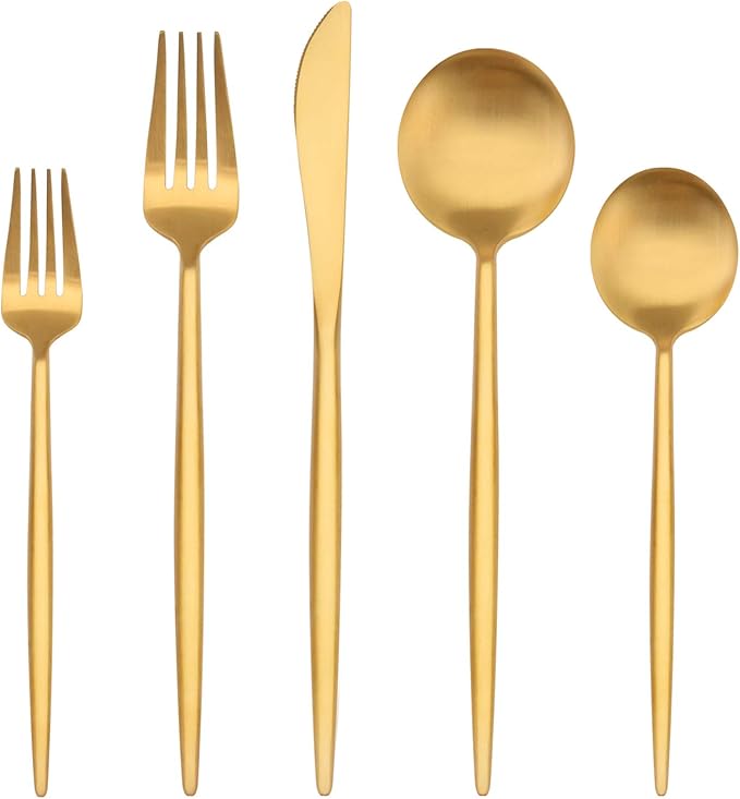 Matte Gold Silverware Set,BEGEEL 20-Piece Stainless Steel Flatware Set for 4, Satin Finish Tableware Cutlery Set,Premium Utensil Set,Utensil Sets for Kitchen Home and Restaurant,Dishwasher Safe