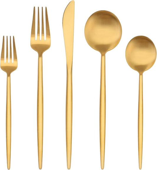 Matte Gold Silverware Set,BEGEEL 20-Piece Stainless Steel Flatware Set for 4, Satin Finish Tableware Cutlery Set,Premium Utensil Set,Utensil Sets for Kitchen Home and Restaurant,Dishwasher Safe