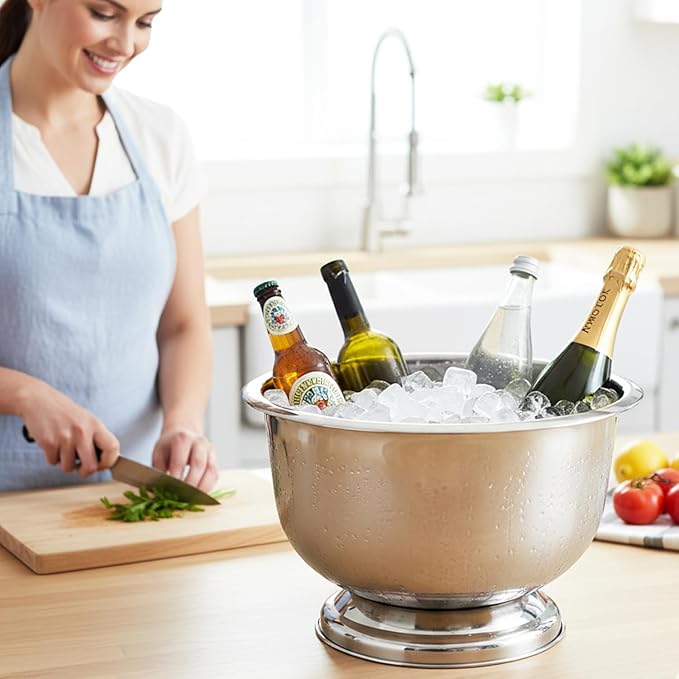 Ice Bucket for Parties Stainless Steel 8L Beverage Tub Large Capacity Champagne Bucket Drink Tub Insulated Punch Bowl Drink Chiller