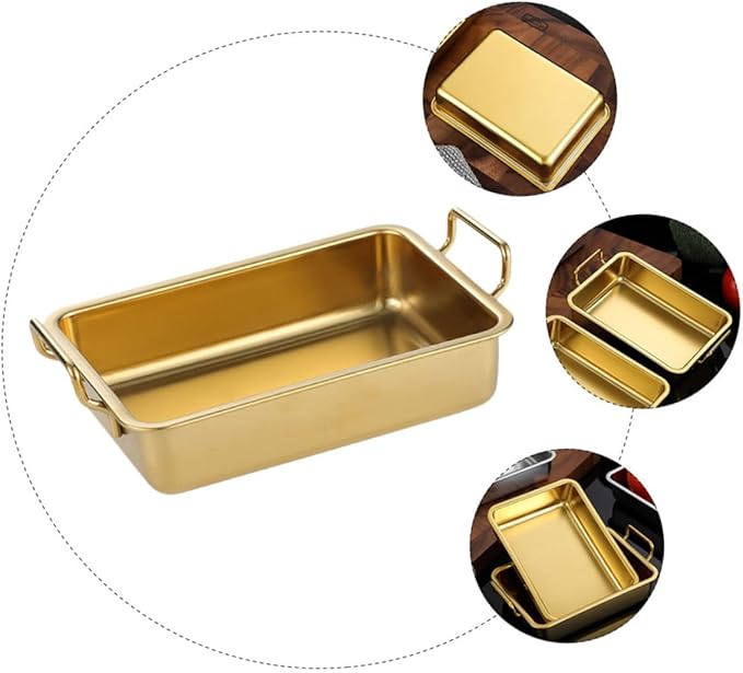 OUNONA Stainless Steel Food Serving Tray Handles Flat Bottom Silver Easy to Clean Kitchenware