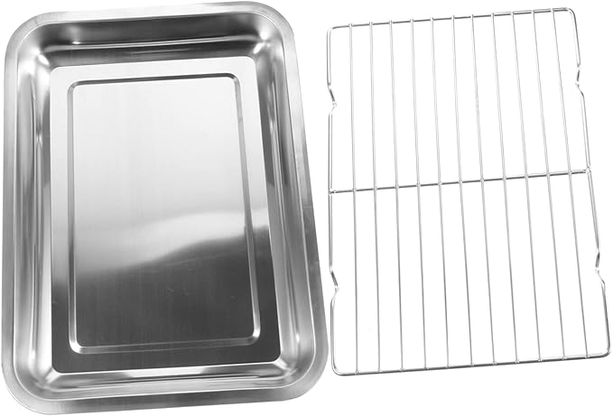 Yardwe Stainless Steel Grilled Food Serving Tray for BBQ Oil Draining Snack Dish Rectangular Multi-Function Frying Food Plate for Parties and Gatherings