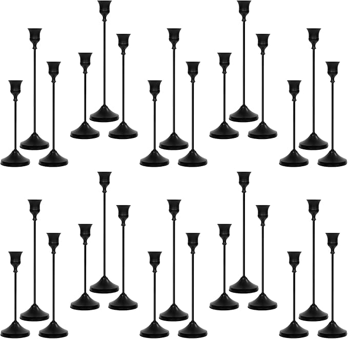 Candlestick Holders 30 PCS, Metal Taper Candle Holder, Matte Black Candle Holders for Pillar Candles, Vintage Dining Table Centerpiece Decorations for Wedding Party Christmas Halloween Decor