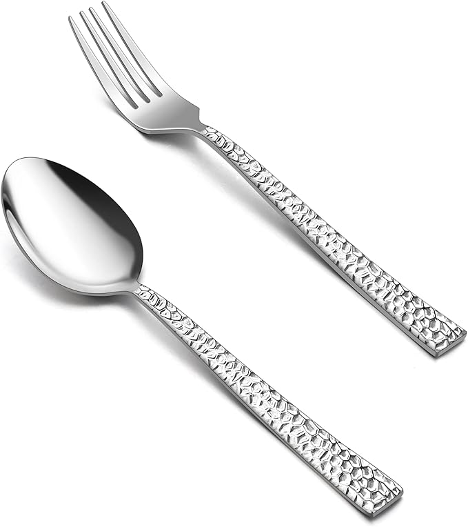 HaWare 24 Pieces Hammered Forks and Spoons Silverware set (7.9 Inches), Stainless Steel Flatware Cutlery for Home/Kitchen/Restaurant, Include 12 Dinner Forks and 12 Dinner Spoons, Dishwasher Safe