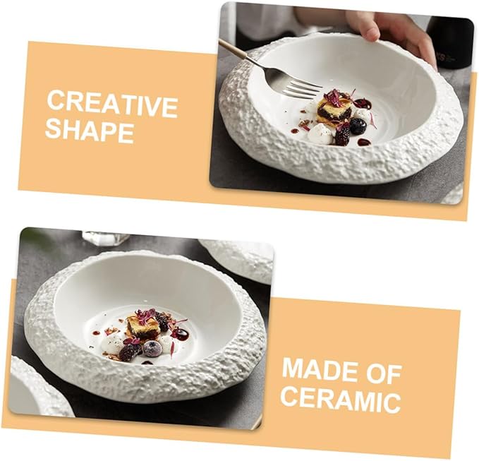 STOBAZA Ceramic Plate with Unique Rock Pattern Decorative Dish for Appetizers Snacks and Salads Elegant Dinnerware for Home and Restaurant Use