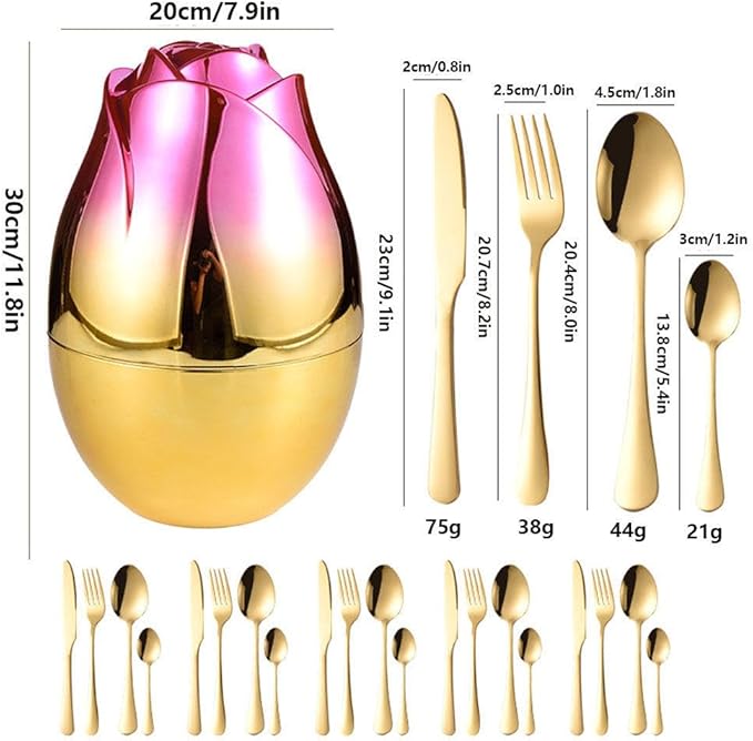 24pcs Stainless Steel Flatware Set, Rose Shape Cutlery Set, Mirror Polished Tableware Eating Utensils Set For 6, Tableware Cutlery Knife Fork Spoon Set, For Home Restaurant,Color-D