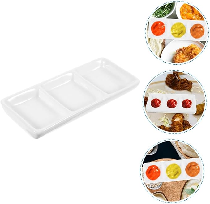 4Pcs Ceramic Serving Platter Compartment Sauce Dishes for Condiments Appetizers and Portions for Parties Gatherings and Everyday Use