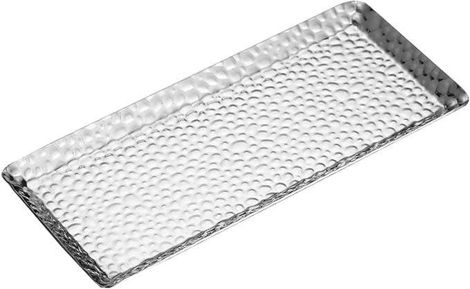 9.8×4.3Inch Silver Metal Decorative Tray, Reusable Stainless Steel Serving Trays, Rectangle Bar Trays for Liquor Display, Decorative Bar, Vanity, Coffee Serving Tray