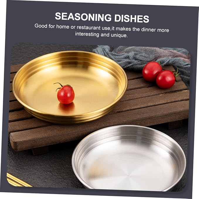 PRETYZOOM Thickened Stainless Steel Korean Kimchi Dish Flat Saucer for Appetizer Plates Soy Sauce Bowl Food Sauce Dish Fall Wear Resistant Serving for Home and Restaurant