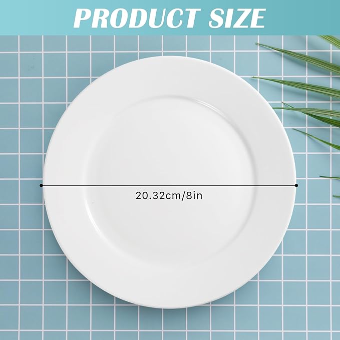 6 Pack Dessert Salad Plates,8 Inch White Porcelain Dinner Plates,Appetizer Plates for Dinner,Ceramic Dessert Plate Set,Microwave Oven Dishwasher Safe