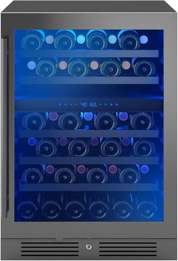 Zephyr PRW24C02C Presrv 24 Inch Wide 45 Bottle Capacity Built-In/Free Standing Dual Zone Wine Cooler with Vibration Dampening System - Black Stainless Steel