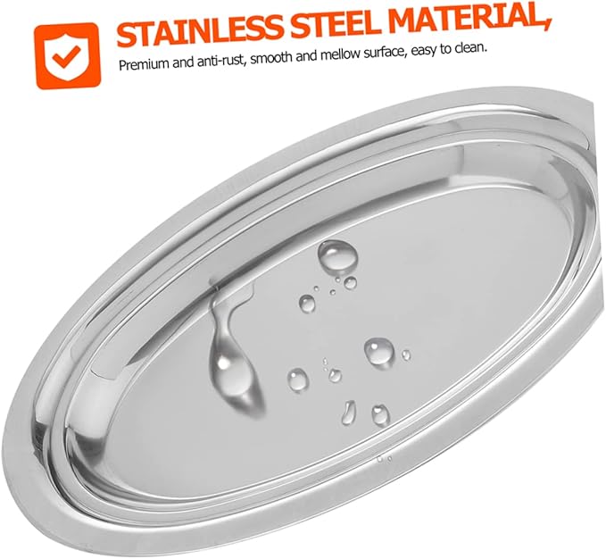 ERINGOGO 2pcs Stainless Steel Oval Pan Serving Trays Serving Platter Dinnerware Platters Steel Platter Dishes Large Party Household Snack Dinner Plates Oval Fries Plate Silver