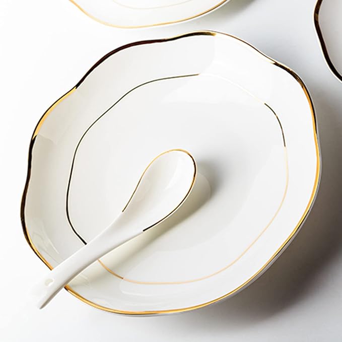 Dinner Sets Bone China Dinnerware Series 16-Piece White Porcelain Dinnerware Set Gold Border Dish Set with Dessert Plates/Soup Plates/Dinner Plates and Bowls Sets Tableware Service (Gold White )