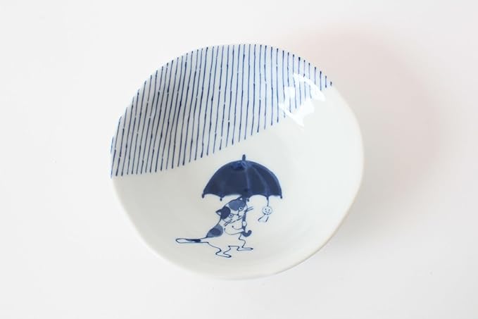 Mino ware Japanese Ceramics Pair Round Plate Japanese Cat (set of two) made in Japan GBS228 (Small Deep, Umbrella)