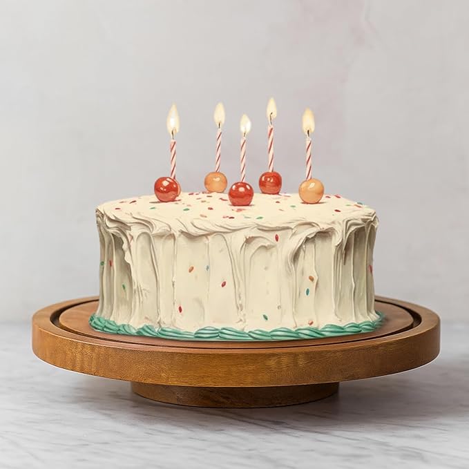 Mela Artisans Wooden Cake Stand 12" x 1.5" | Lazy Susan Rotating Turntable Design | Mango Wood | Cupcake & Dessert Stand | Cake Display for Home Decor | Dining Table | Pastries