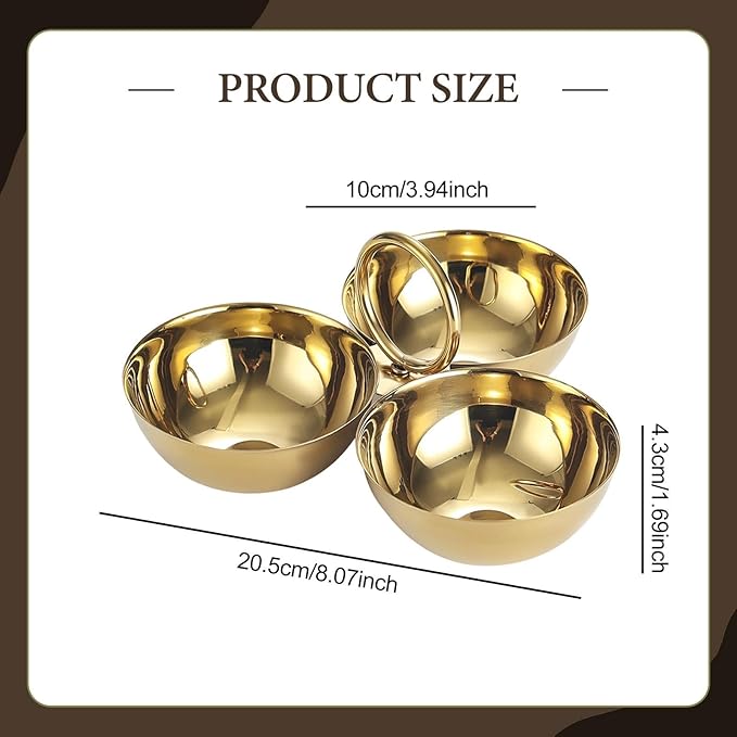 Stainless Steel Snack Serving Bowls Serving Trays Versatile Easy to Clean Appetizer Plates Fruit Plates for Party Bar Candies (Gold)