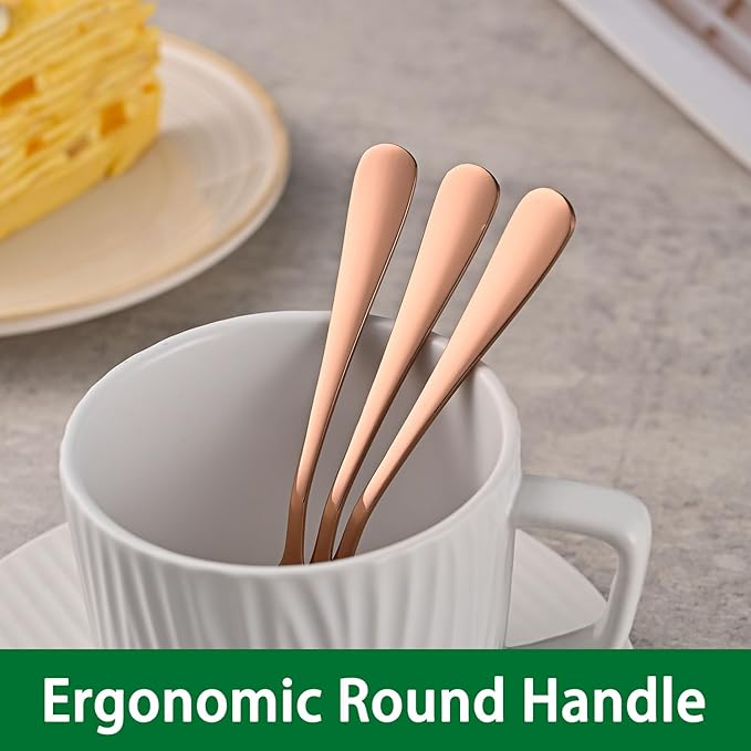 4.7 Inch Coffee Spoon,8 Pieces Rose Gold Stainless Steel Teaspoon Set,Mini Espresso Spoons,Copper Tea Spoon,Copper Seasoning Spoons