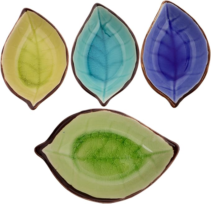 Cabilock 4pcs Cute Ceramic Plate Leaf Shape Small Sauce Dish Appetizer Plates Japenese Style Small Dessert Tiny Serve Bowl Kitchen Condiments