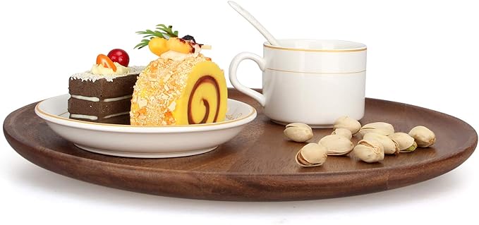 Ayiaren 12 Inch Best Acacia Wooden Dinner Plates Set of 2, Round Wood Serving Tray Wooden Plates for Eating Salad Fruit Food Dishe Platter Charcuterie Boards Charger Plate Cheese Serving Board
