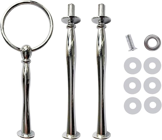 3 Tier Round Metal Cake Stand Holder Heavy Duty Fruit Plate Handle Fittings Hardware Rod (Silver Circle)