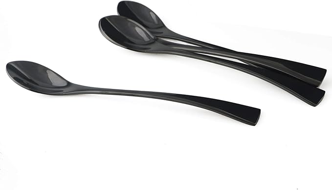 4-Pieces 18/10 Stainless Steel Long Handle Mixing Spoon, Stirring for Ice Tea Coffee, Mirror Polishing Black
