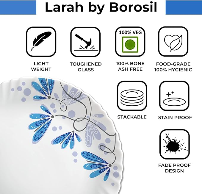 Borosil Gourmet Dinnerware Set For 6, 35 Pieces, White Dinner Plates and Bowls Sets, Chip Resistant Tempered Opal Glass, Stain Resistant, Dishwasher & Microwave Safe Dinner Set For Gifting, Serves 6