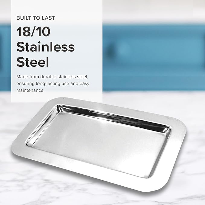 Frieling Silver Tray - 9.4 x 5.6 in Rectangular Polished Mirrored Finish - 18/10 Mirrored Stainless Steel Metal Serving Tray for Coffee, Tea & Desserts