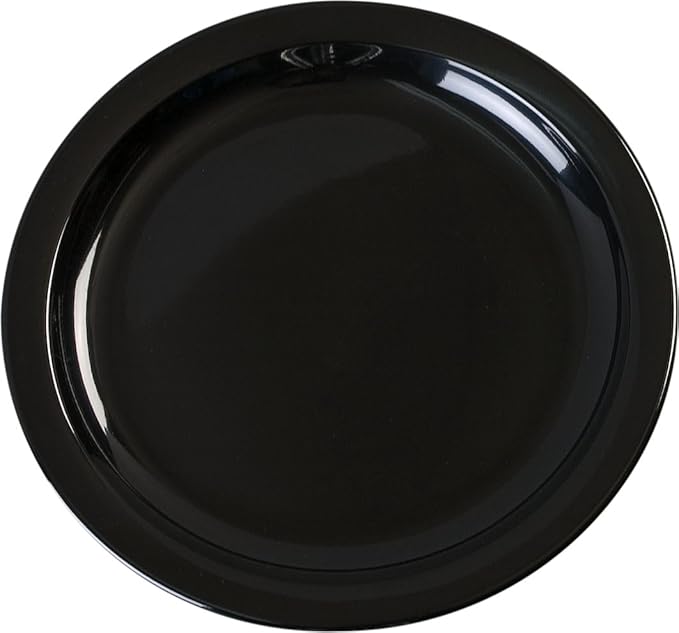 Carlisle FoodService Products Kingline Reusable Plastic Plate Sandwich Plate for Home and Restaurant, Melamine, 7.25 Inches, Black, (Pack of 48)