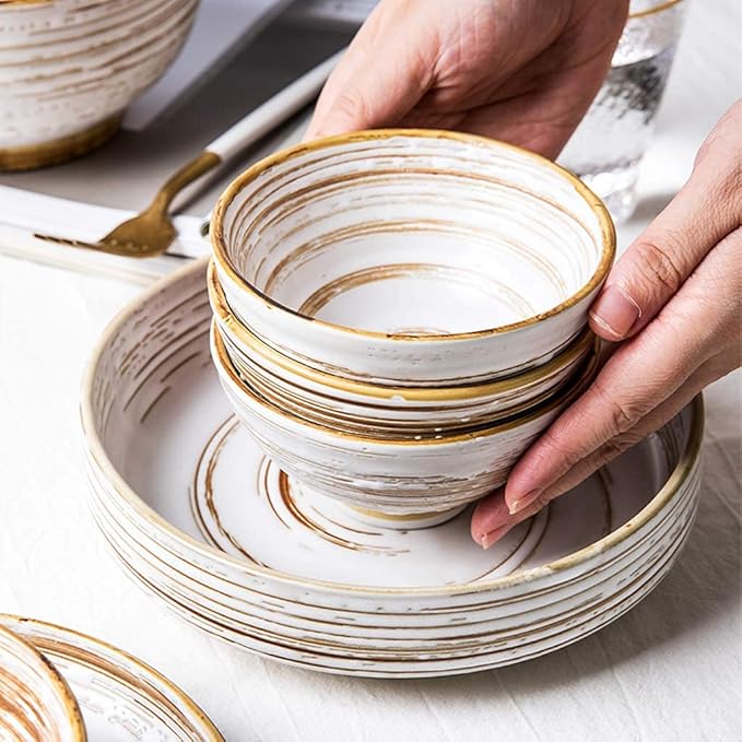 China Dinnerware Set Dinner plate Ceramics Dinnerware Set Porcelain Dinner Set of 45 / Vintage Embossed Hand Painted Texture